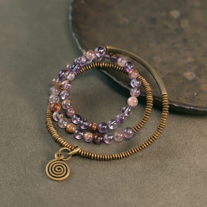 Amethyst & Brass Spiral Bracelet (1) Amethyst & Brass Spiral Bracelet