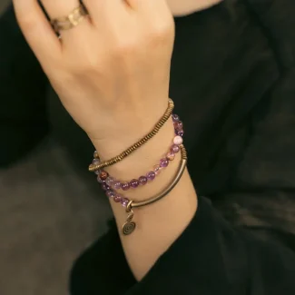Amethyst & Brass Spiral Bracelet
