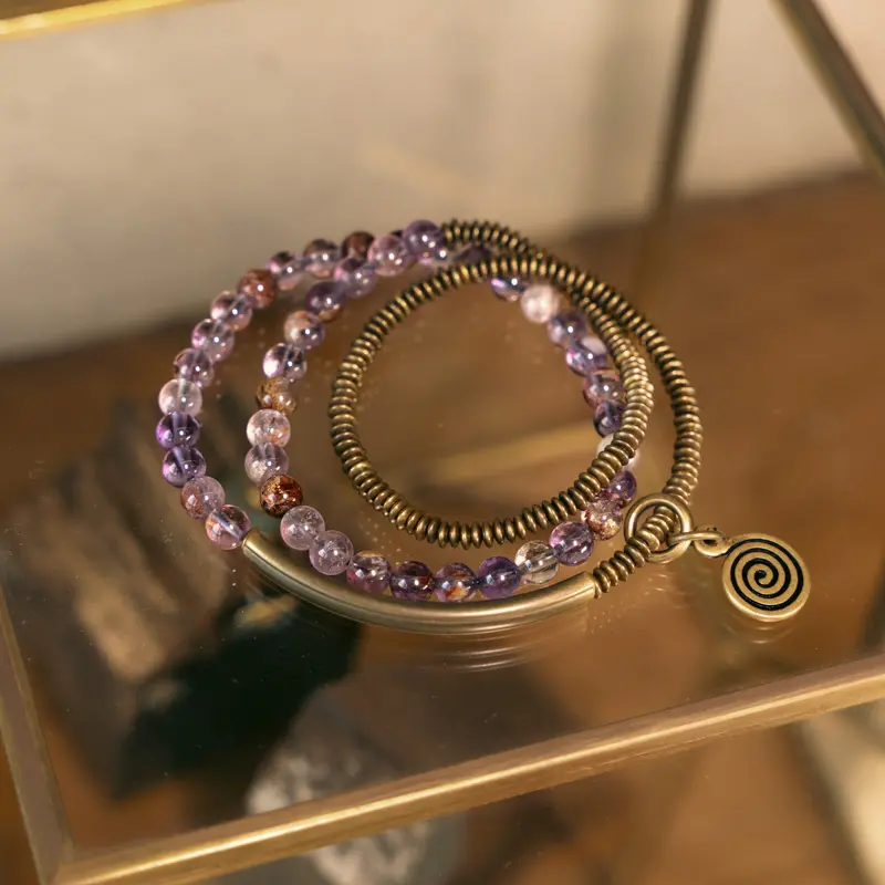 Amethyst & Brass Spiral Bracelet (4) Amethyst & Brass Spiral Bracelet