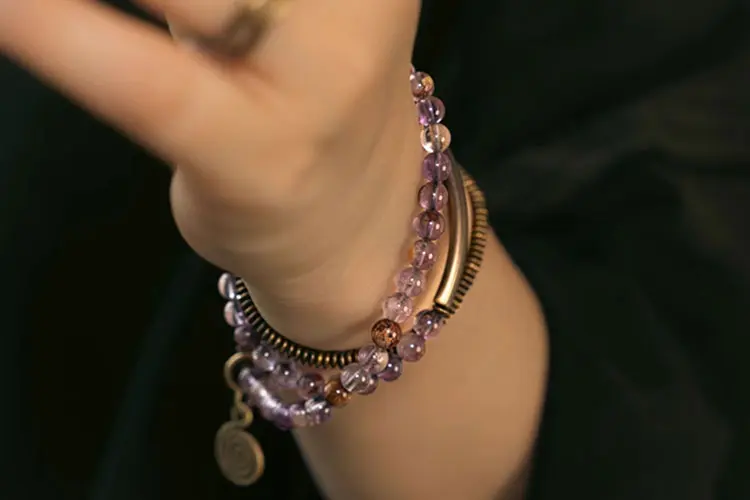 Amethyst & Brass Spiral Bracelet | Flowing Energy & Zen Style 7 - Buddha Bodhis Amethyst & Brass Spiral Bracelet