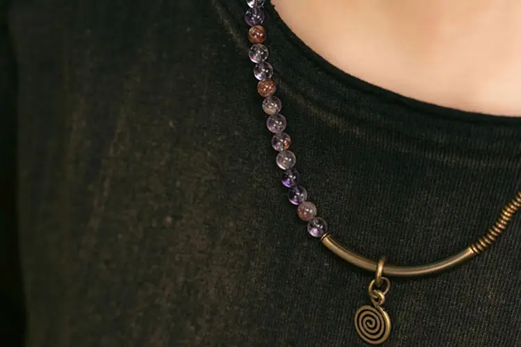 Amethyst & Brass Spiral Bracelet | Flowing Energy & Zen Style 6 - Buddha Bodhis Amethyst & Brass Spiral Bracelet