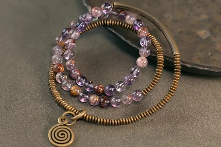 Amethyst & Brass Spiral Bracelet | Flowing Energy & Zen Style 5 - Buddha Bodhis Amethyst & Brass Spiral Bracelet