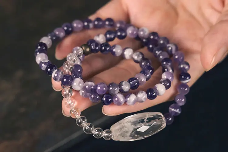 Amethyst & Clear Quartz Bracelet | Clarity & Spiritual Harmony 6 - Buddha Bodhis Amethyst & Clear Quartz Bracelet