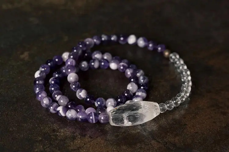 Amethyst & Clear Quartz Bracelet | Clarity & Spiritual Harmony 5 - Buddha Bodhis Amethyst & Clear Quartz Bracelet