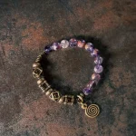 Amethyst Phantom & Brass Bracelet | Wisdom & Ancient Flow 2 - Buddha Bodhis Amethyst Phantom & Brass Bracelet