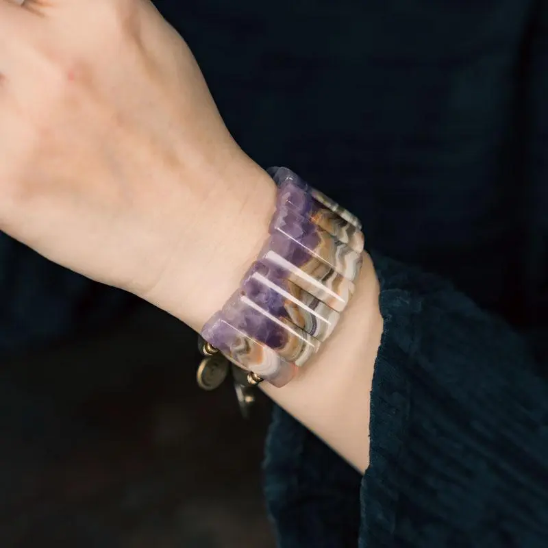 Amethyst Slab & Brass Cuff Bracelet (3) Amethyst Slab & Brass Cuff Bracelet