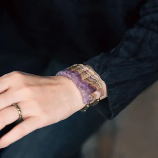 Amethyst Slab & Brass Cuff Bracelet