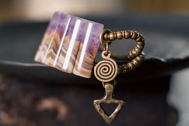 Amethyst Slab & Brass Cuff Bracelet | Grounding Energy & Serene Style 5 - Buddha Bodhis Amethyst Slab & Brass Cuff Bracelet
