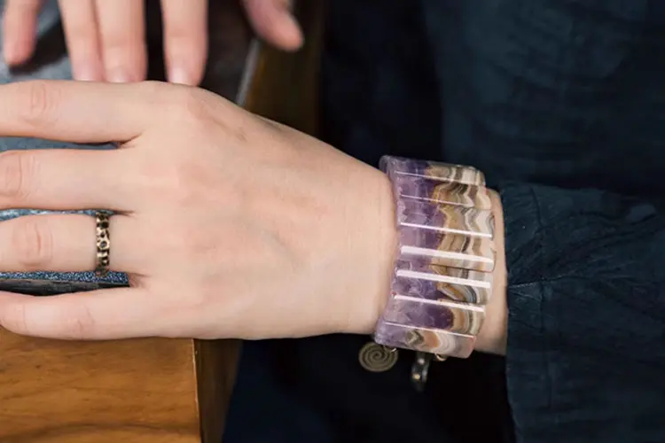 Amethyst Slab & Brass Cuff Bracelet | Grounding Energy & Serene Style 7 - Buddha Bodhis Amethyst Slab & Brass Cuff Bracelet
