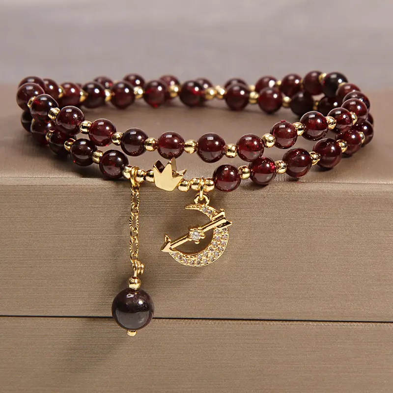 Handcrafted Natural Garnet Bracelet | Zodiac Horse Wealth Amulet - Buddha Bodhis Natural Red Garnet Crystal for Health and Passion