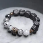 Black Rutilated Quartz & Chiseled Ebony Bracelet | Zen Grounding - Buddha Bodhis Black Rutilated Quartz & Chiseled Ebony Bracelet