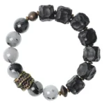 Black Rutilated Quartz & Chiseled Ebony Bracelet | Zen Grounding 4 - Buddha Bodhis Black Rutilated Quartz & Chiseled Ebony Bracelet