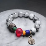 Black Rutilated Quartz & Colorful Glass Bead Bracelet | Ethnic Harmony - Buddha Bodhis Black Rutilated Quartz & Colorful Glass Bead Bracelet
