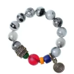 Black Rutilated Quartz & Colorful Glass Bead Bracelet | Ethnic Harmony 4 - Buddha Bodhis Black Rutilated Quartz & Colorful Glass Bead Bracelet