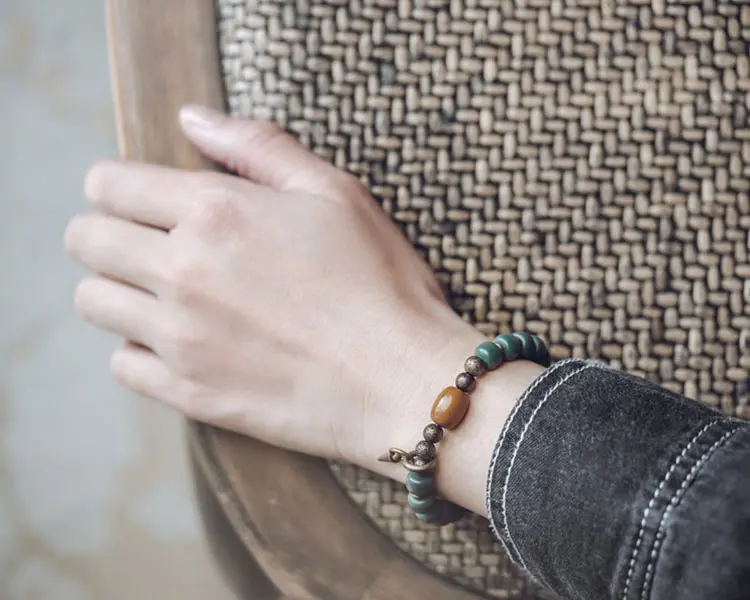 Bodhi Root Bracelet | Vintage Brass & Jade Bead | Spiritual Unisex Gift 7 - Buddha Bodhis Bodhi Root Bracelet