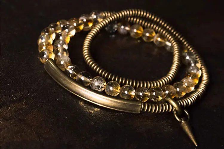 Citrine & Edgy Brass Coil Bracelet | Prosperity & Bold Style 5 - Buddha Bodhis Citrine & Edgy Brass Coil Bracelet