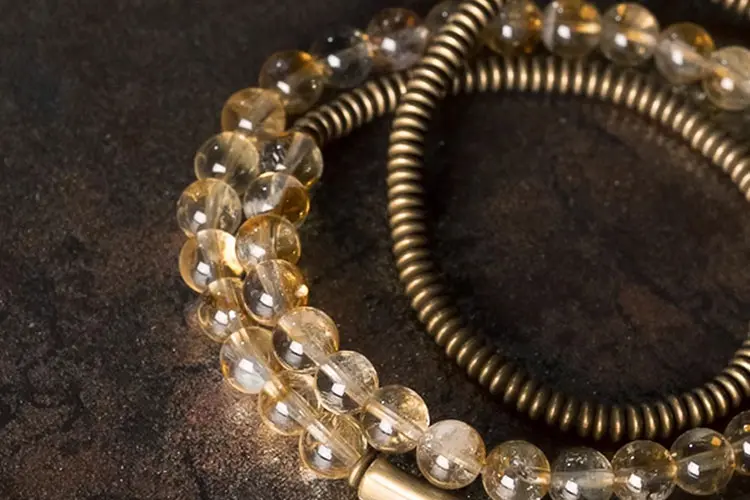 Citrine & Edgy Brass Coil Bracelet | Prosperity & Bold Style 6 - Buddha Bodhis Citrine & Edgy Brass Coil Bracelet