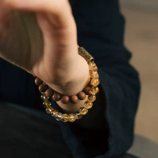 Citrine, Sandalwood & Brass Bracelet