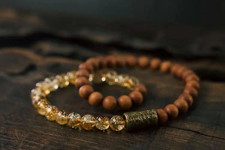 Citrine, Sandalwood & Brass Bracelet | Calm, Prosperity & Style 5 - Buddha Bodhis Citrine, Sandalwood & Brass Bracelet