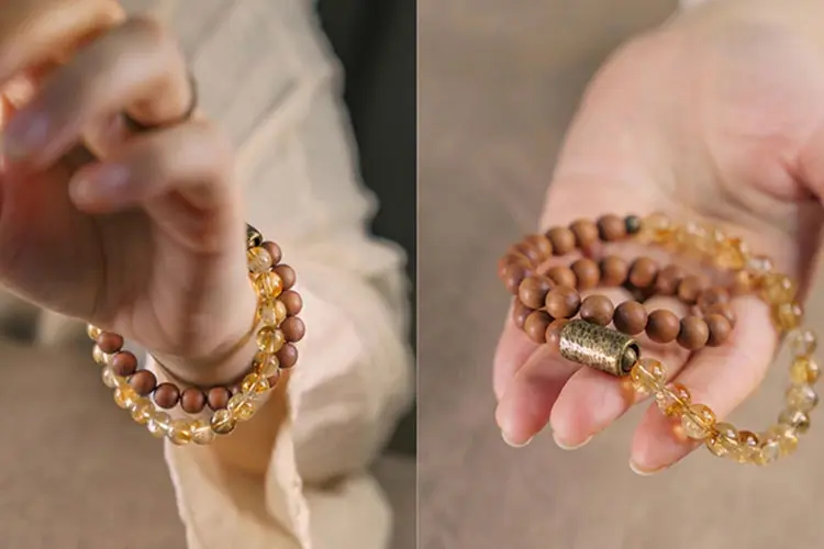 Citrine, Sandalwood & Brass Bracelet | Calm, Prosperity & Style 6 - Buddha Bodhis Citrine, Sandalwood & Brass Bracelet