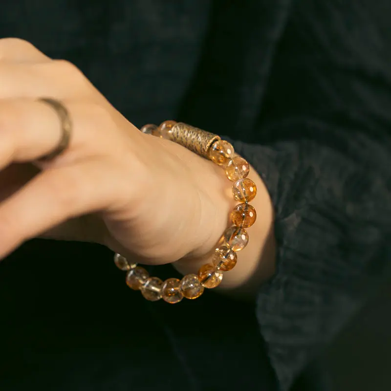 Citrine & Textured Brass Bracelet (1) Citrine & Textured Brass Bracelet