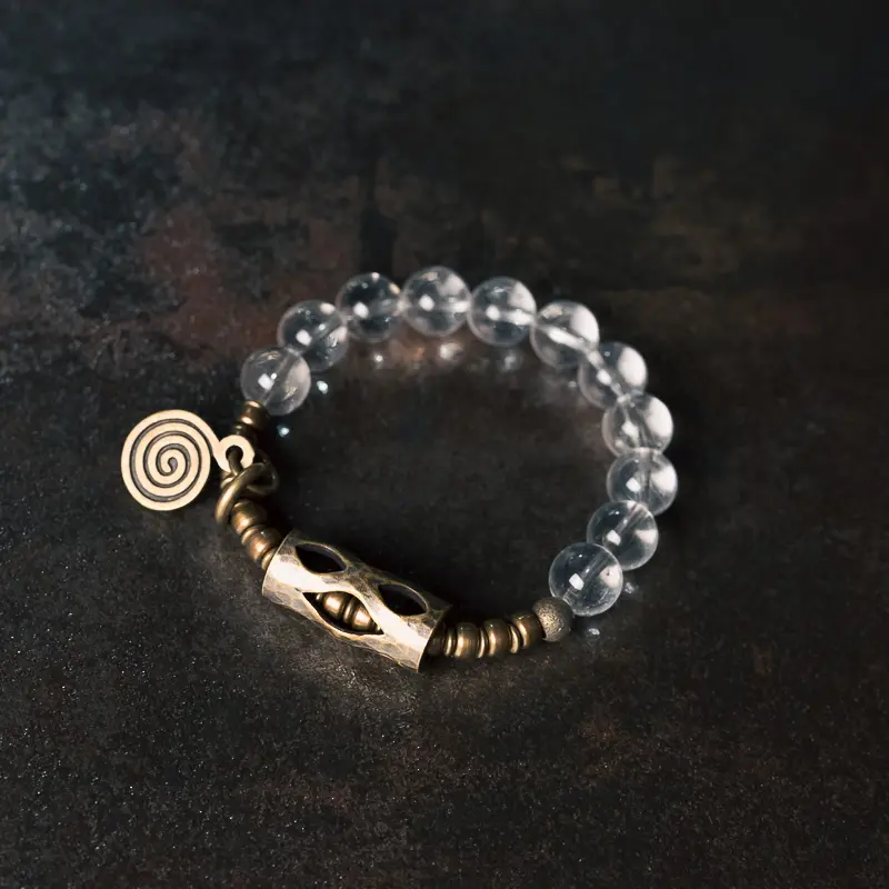 Clear Quartz Spiral Bracelet Artisan Brass Jewelry (2) Clear Quartz Spiral Bracelet Artisan Brass Jewelry
