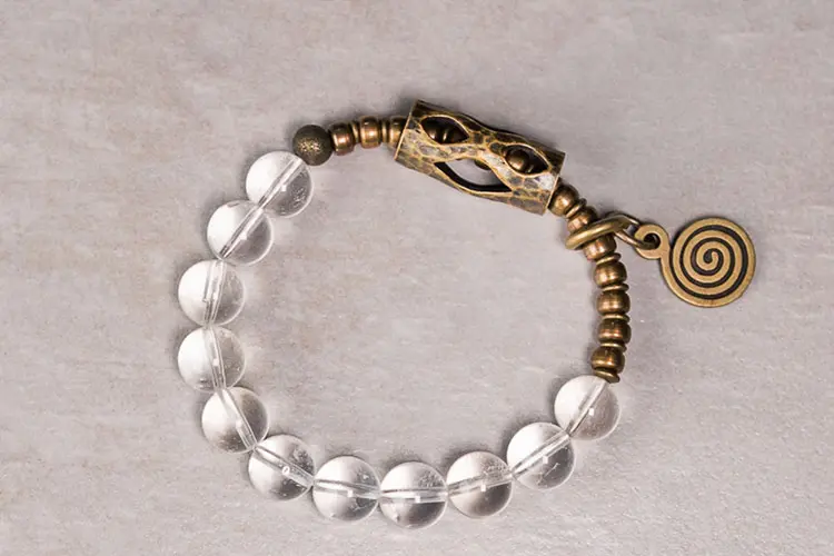 Clear Quartz Spiral Bracelet | Artisan Brass Jewelry 5 - Buddha Bodhis Clear Quartz Spiral Bracelet Artisan Brass Jewelry