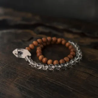 Clear Quartz and Sandalwood Bracelet Clarity & Calm
