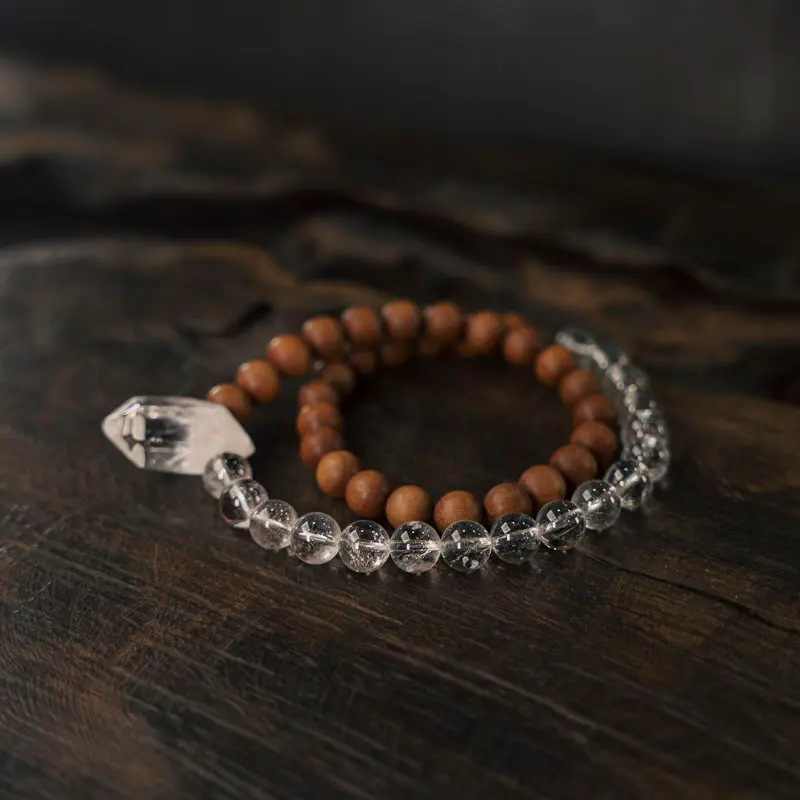 Clear Quartz and Sandalwood Bracelet Clarity & Calm (2) Clear Quartz and Sandalwood Bracelet Clarity & Calm