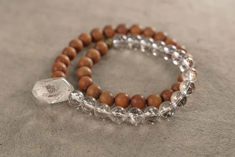 Clear Quartz and Sandalwood Bracelet | Clarity & Calm 5 - Buddha Bodhis Clear Quartz and Sandalwood Bracelet Clarity & Calm