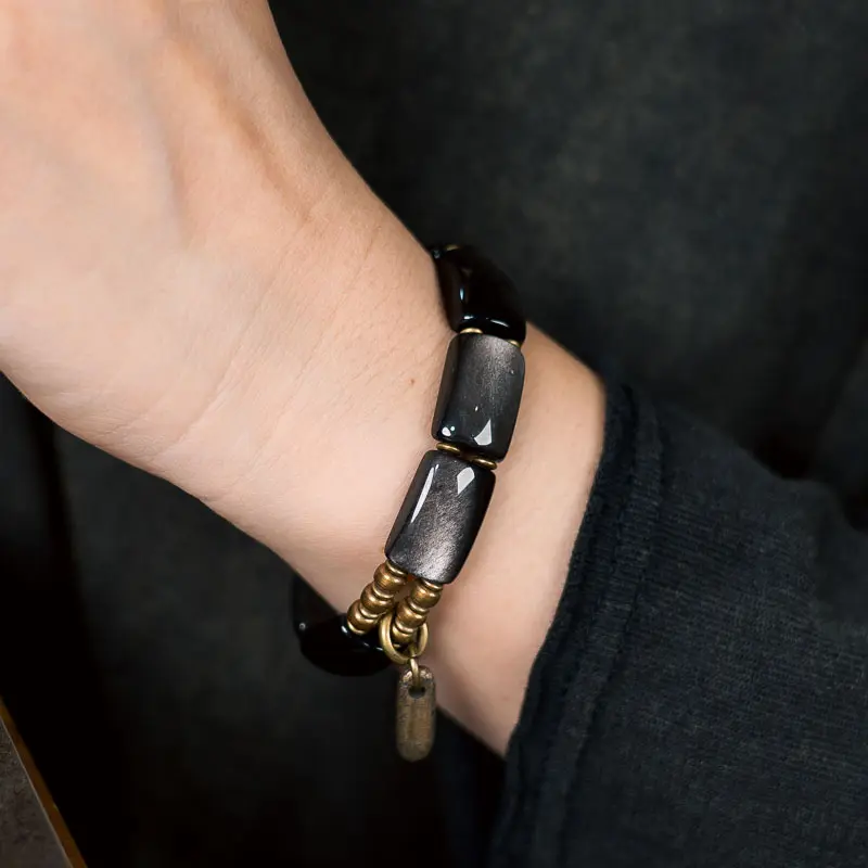 Double-Layer Black Obsidian Bracelet-4 Double-Layer Black Obsidian Bracelet