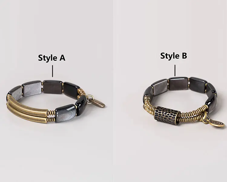 Double-Layer Black Obsidian Bracelet | Vintage Brass Spiritual Jewelry 5 - Buddha Bodhis Double-Layer Black Obsidian Bracelet