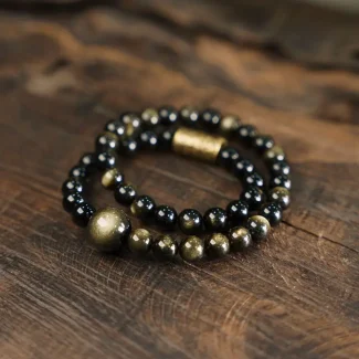 Double-Layer Cat’s Eye Golden Obsidian Bracelet