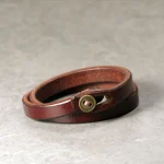 Double Wrap Leather Bracelet | Vintage Brass Snap | Unisex Authentic Style 4 - Buddha Bodhis Double Wrap Leather Bracelet