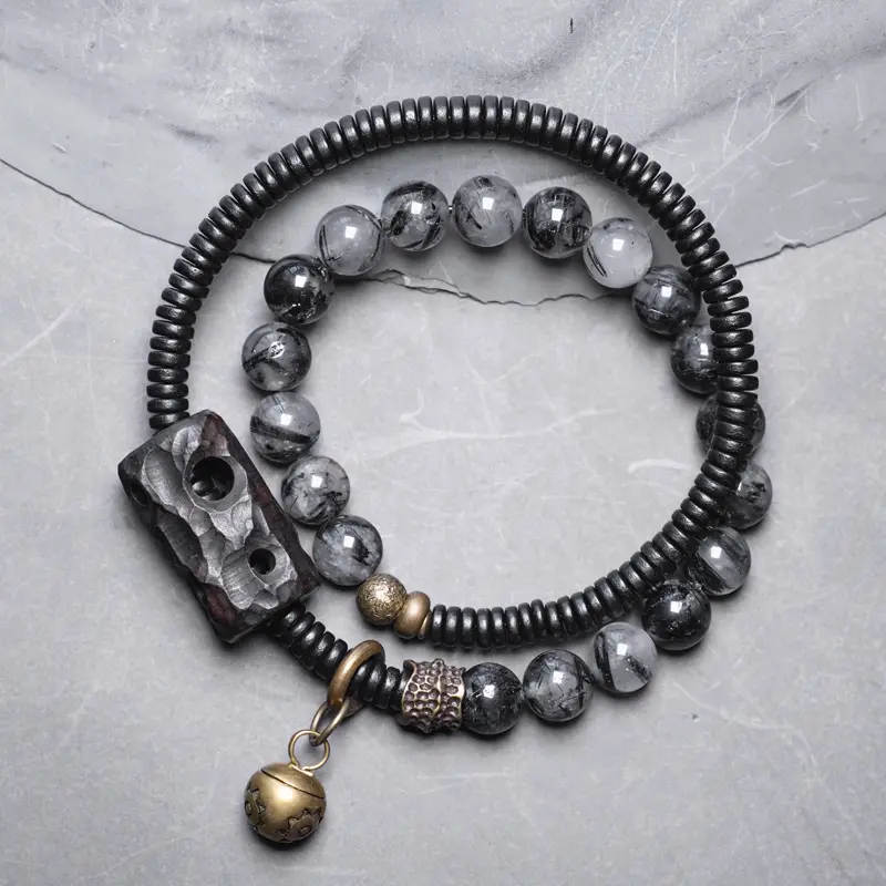 Dual-Strand Black Rutilated Quartz Bracelet (1) Dual-Strand Black Rutilated Quartz Bracelet | Zen Protection - Buddha Bodhis