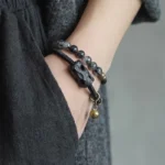 Dual-Strand Black Rutilated Quartz Bracelet | Zen Protection 3 - Buddha Bodhis Dual-Strand Black Rutilated Quartz Bracelet