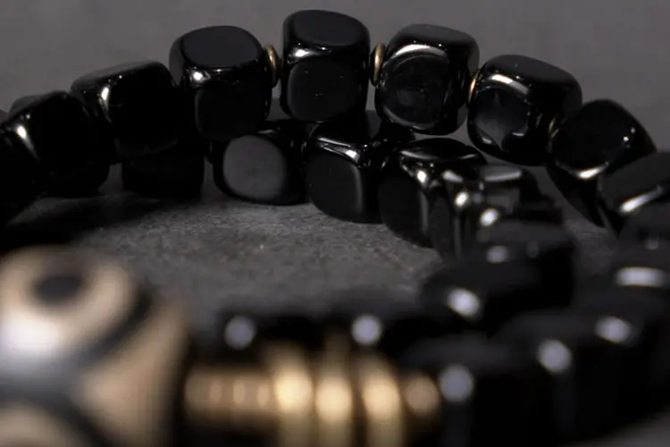 Dzi Bead Obsidian Brass Bracelet | Tibetan Spiritual Charm 6 - Buddha Bodhis Dzi Bead Obsidian Brass Bracelet