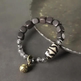 Ebony & Black Rutilated Quartz Bracelet
