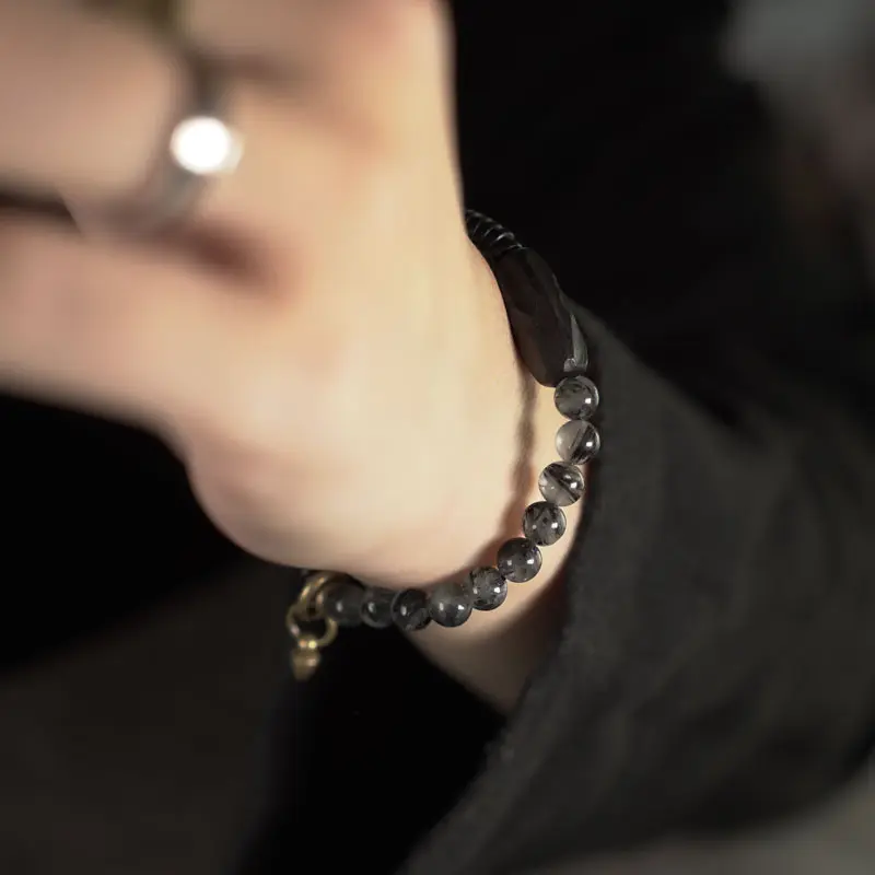 Ebony & Black Rutilated Quartz Bracelet (4) Ebony & Black Rutilated Quartz Bracelet