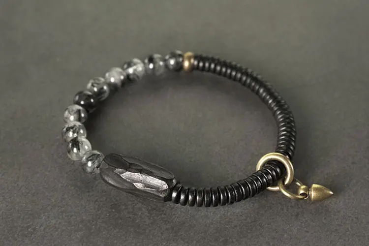 Ebony & Black Rutilated Quartz Bracelet | Unisex Harmony 5 - Buddha Bodhis Ebony & Black Rutilated Quartz Bracelet