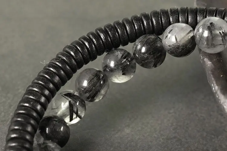 Ebony & Black Rutilated Quartz Bracelet | Retro Spiral Protection 6 - Buddha Bodhis Ebony & Black Rutilated Quartz Bracelet