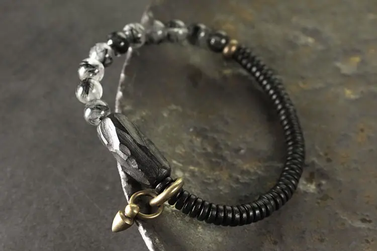Ebony & Black Rutilated Quartz Bracelet | Unisex Harmony 6 - Buddha Bodhis Ebony & Black Rutilated Quartz Bracelet