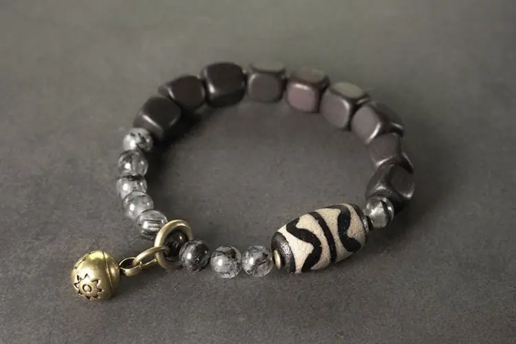 Ebony & Black Rutilated Quartz Bracelet | Grounding & Protection 5 - Buddha Bodhis Ebony & Black Rutilated Quartz Bracelet