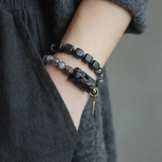 Ebony & Black Rutilated Quartz Double-Strand Bracelet