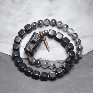 Ebony & Black Rutilated Quartz Double-Strand Bracelet