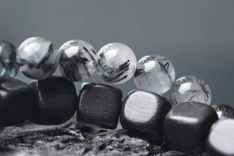 Ebony & Black Rutilated Quartz Double-Strand Bracelet | Grounding Power 6 - Buddha Bodhis Ebony & Black Rutilated Quartz Double-Strand Bracelet