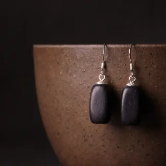 Ebony Wood 925 Silver Earrings