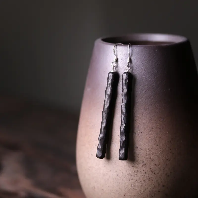 Ebony Wood Earrings (5) Ebony Wood Earrings | 925 Silver,Oriental Zen,Minimalist Vintage - Buddha Bodhis