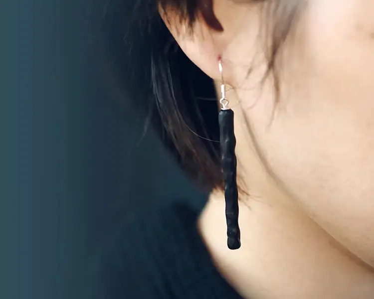 Ebony Wood Earrings | 925 Silver,Oriental Zen,Minimalist Vintage 9 - Buddha Bodhis Ebony Wood Earrings