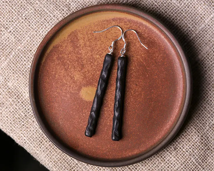 Ebony Wood Earrings | 925 Silver,Oriental Zen,Minimalist Vintage 8 - Buddha Bodhis Ebony Wood Earrings